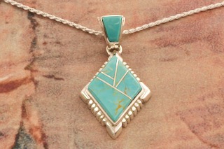 Calvin Begay Genuine Kingman Turquoise Sterling Silver Native American Pendant